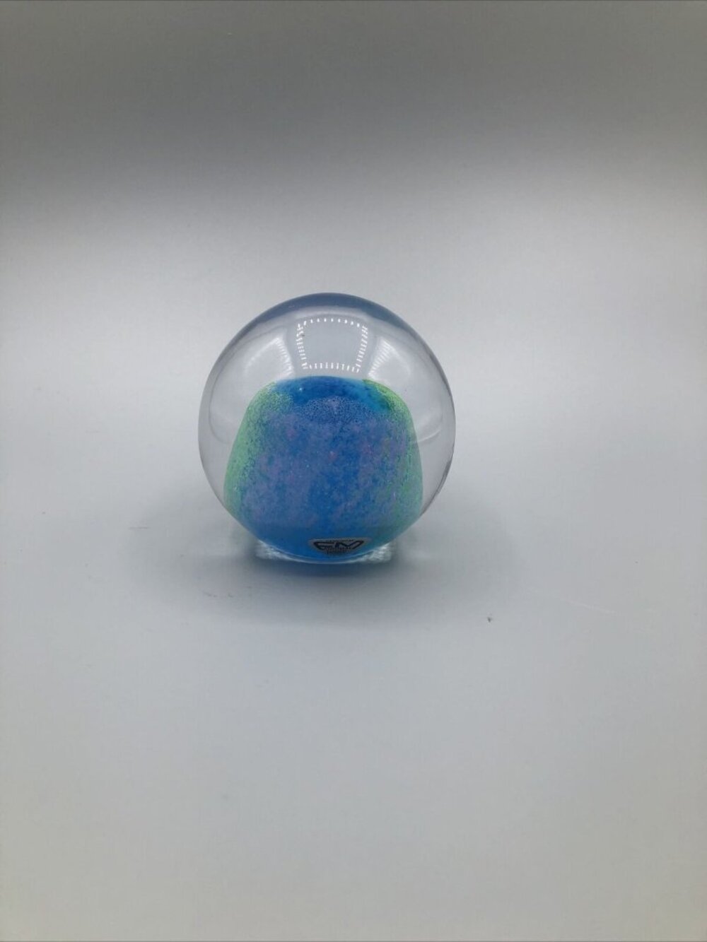 FM Konstglas Ronneby Sweden Sphere Art Glass Paperweight Blue Green Purple